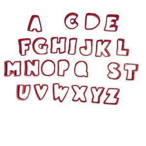 Vintage Set Of 24 Alphabet Cookie Cutters Letters A-Z Red 2" Missing B R Crafts